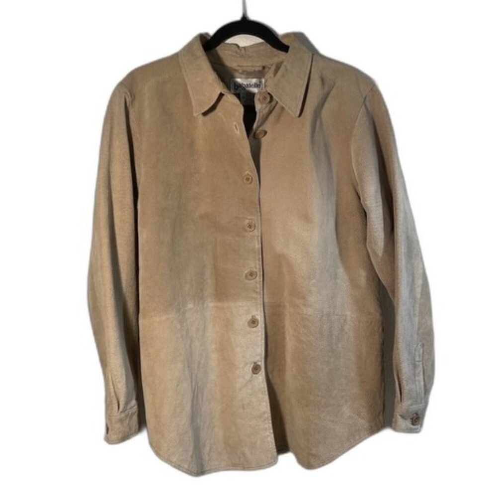 Vintage 90’s Bagatelle Women's Beige Suede 100% Leather Jacket Shirt Large